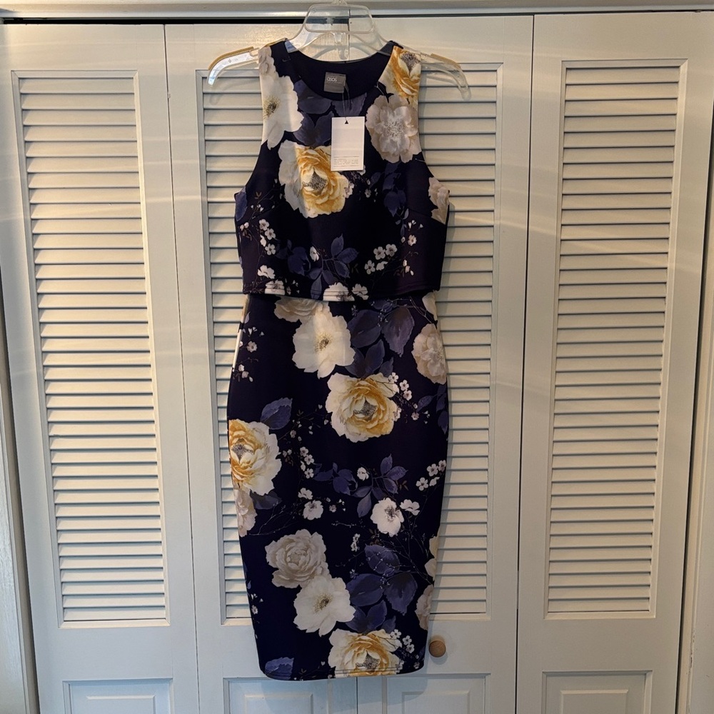 ASOS Navy and Cream Floral Midi Dress